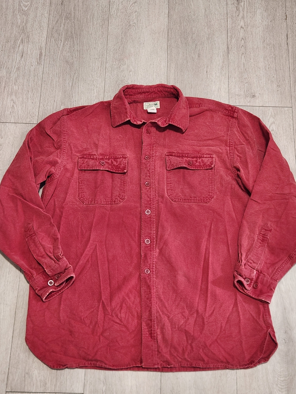 LL Bean Mens Heavyweight Chamois Cloth Shirt Large Red Flannel Overshirt